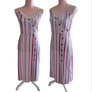 TMG Colorful Striped on White  Sleeveless Midi Dress Large NWOT